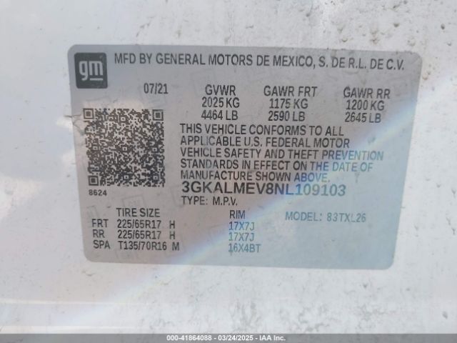 3GKALMEV8NL109103 GMC Terrain Fwd Sle