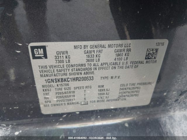 1GNSKBKC1HR200633 Chevrolet Tahoe Lt