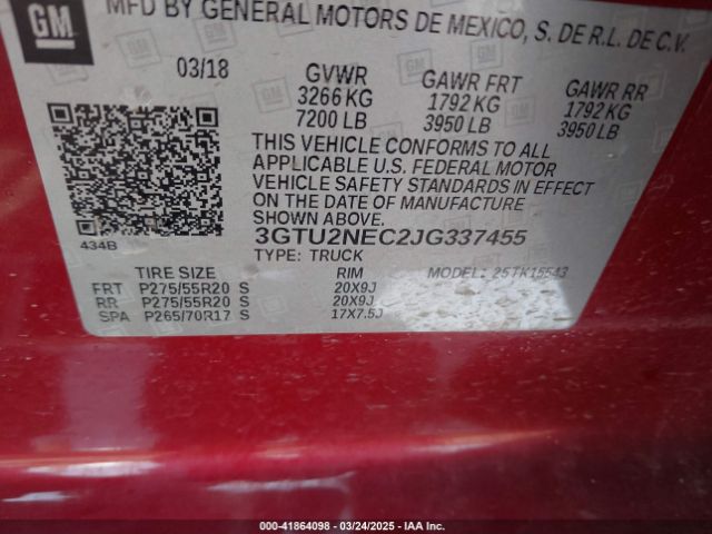 3GTU2NEC2JG337455 GMC Sierra 1500 Slt