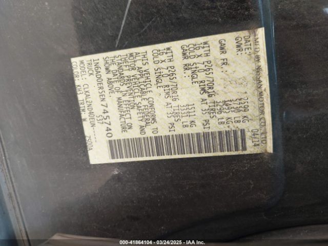 1N6AD0ER5EN745740 Nissan Frontier Sv