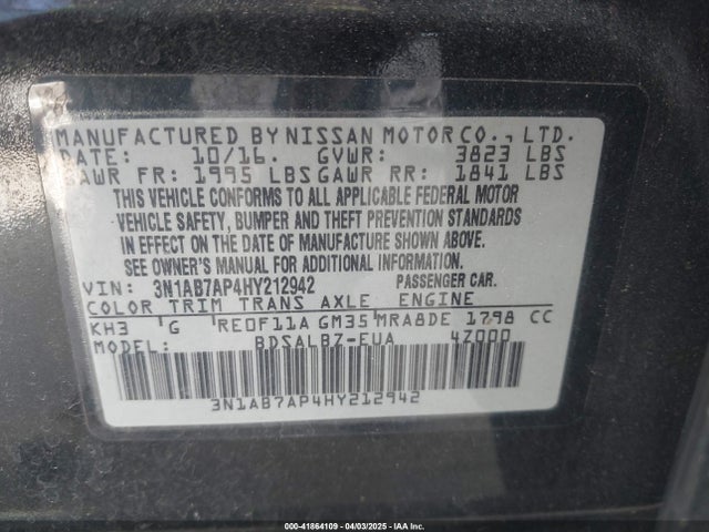 3N1AB7AP4HY212942 Nissan SENTRA S