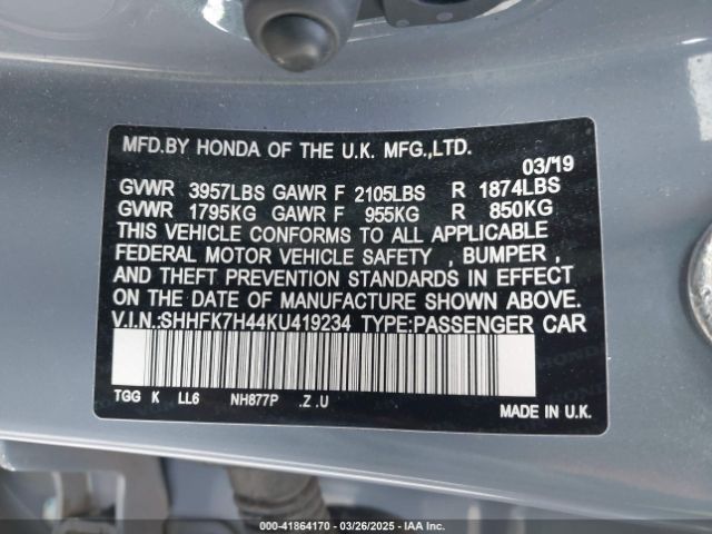 SHHFK7H44KU419234 Honda Civic Sport