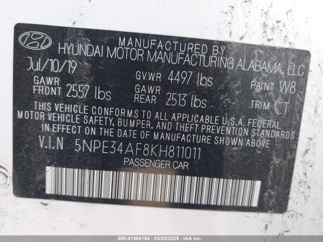 5NPE34AF8KH811011 Hyundai SONATA SEL