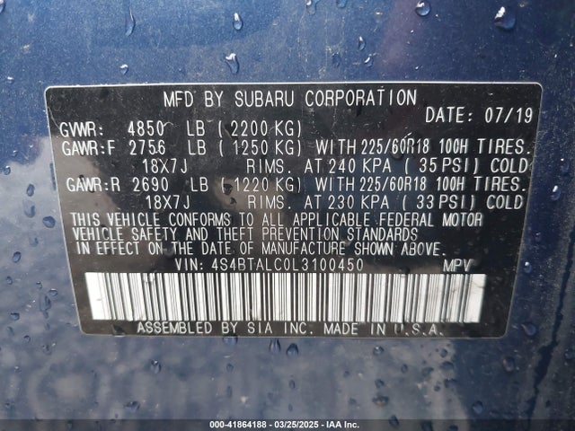 4S4BTALC0L3100450 Subaru Outback Limited