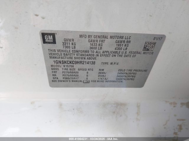 1GNSKCKC9HR214138 Chevrolet Tahoe Premier