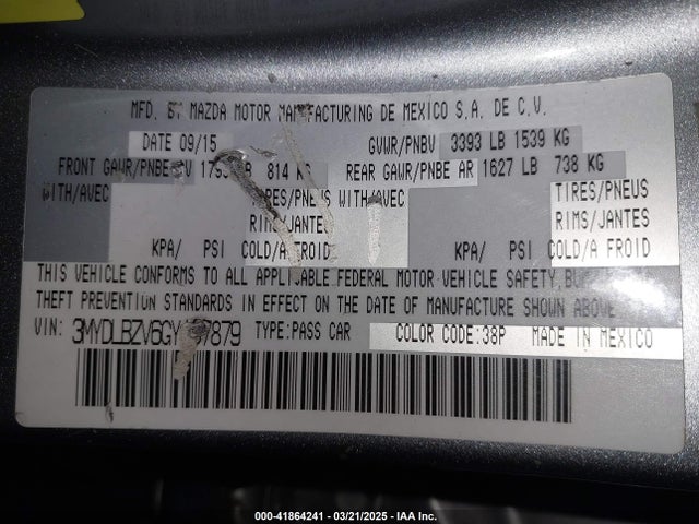 3MYDLBZV6GY107879 Scion p5v