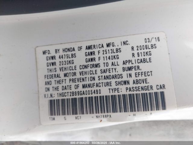 1HGCT2B99GA005490 Honda Accord Ex-l V-6