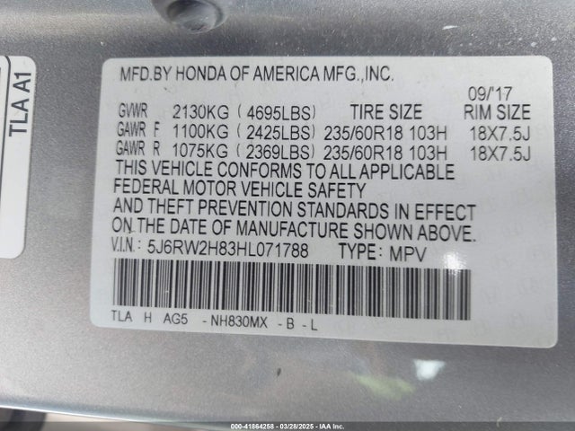 5J6RW2H83HL071788 Honda Cr-v Ex-l/ex-l Navi