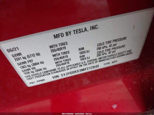 2021 TESLA MODEL Y 5YJYGDEE3MF212845 Photo 8