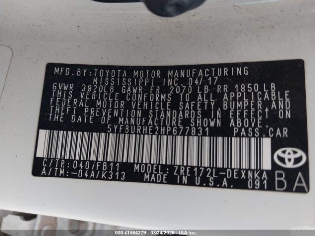 5YFBURHE2HP677831 Toyota Corolla L/le/xle/se/xse