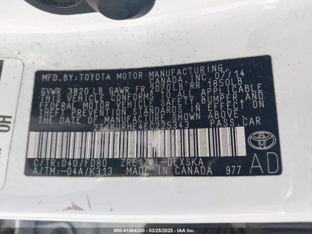 2T1BURHE4EC225343 Toyota Corolla S Plus