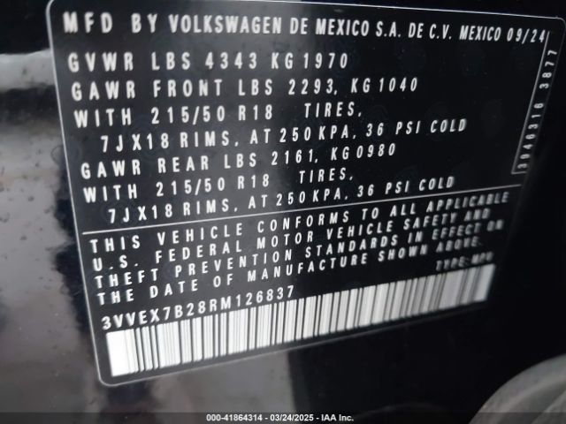 3VVEX7B28RM126837 Volkswagen Taos 1.5t Se
