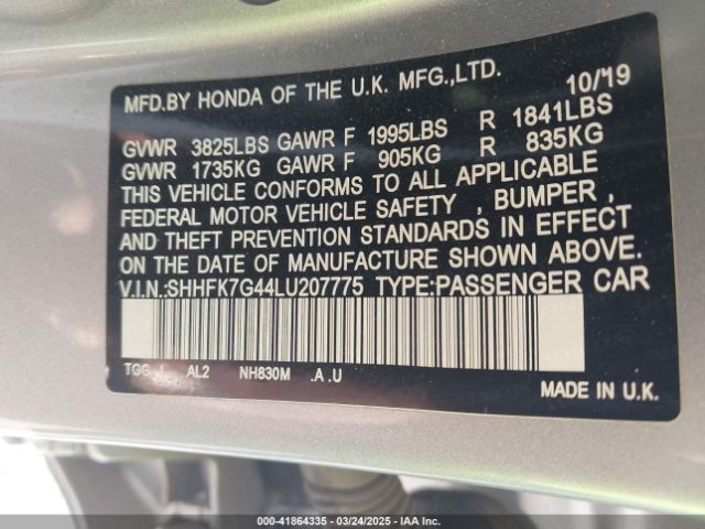 SHHFK7G44LU207775 Honda Civic Sport