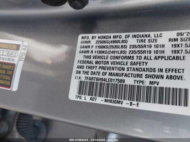 7FART6H94LE017589 Honda Cr-v Hybrid Touring