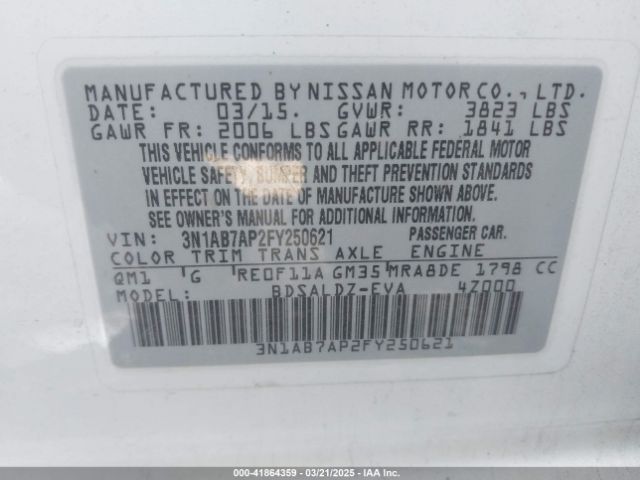3N1AB7AP2FY250621 Nissan Sentra Fe+ S/s/sl/sr/sv
