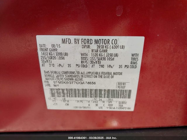 1FM5K8GT7GGA74656 Ford EXPLORER SPORT
