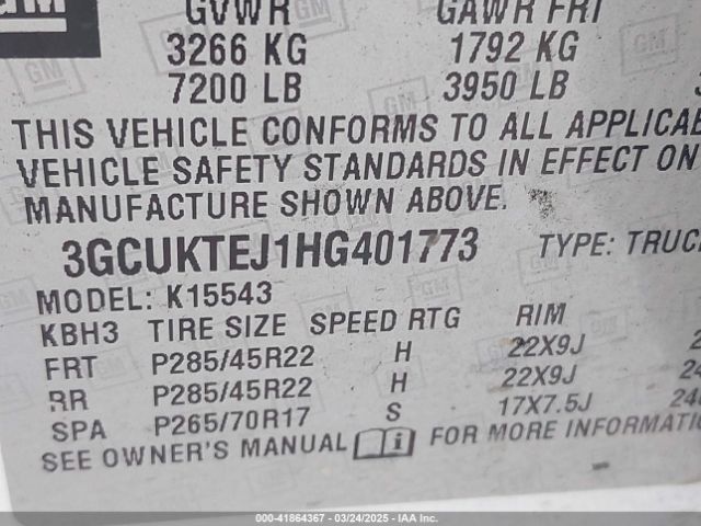 3GCUKTEJ1HG401773 Chevrolet Silverado 1500 High Country
