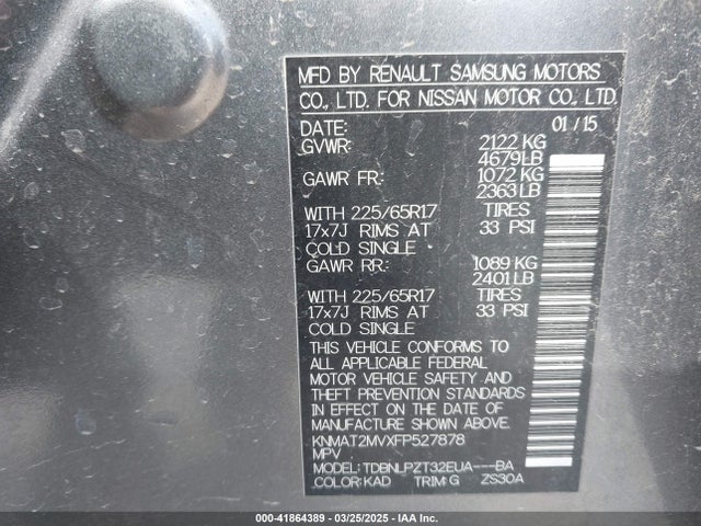 KNMAT2MVXFP527878 Nissan ROGUE S