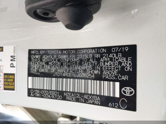 JTDT4RCE1LJ035254 Toyota Corolla Xse