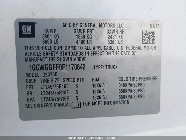 1GCWGGFF0F1170842 Chevrolet Express 2500 Work Van