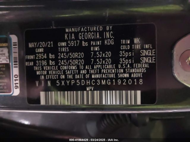 5XYP5DHC3MG192018 KIA Telluride Sx
