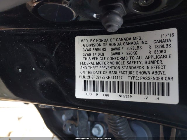 Продаж на аукціоні авто 2019 Honda Civic Sport, vin: 2HGFC2F83KH514127, номер лоту: 41864444