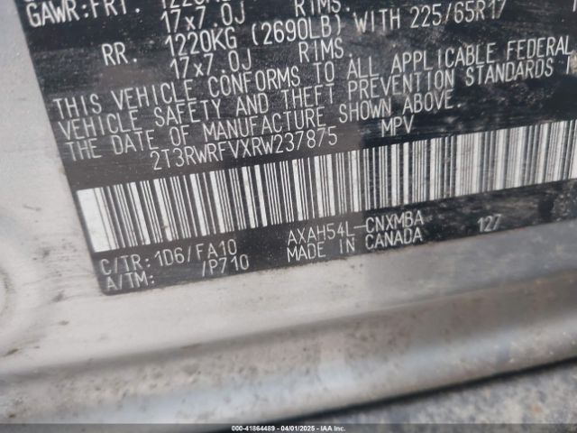 2T3RWRFVXRW237875 Toyota Rav4 Hybrid Xle
