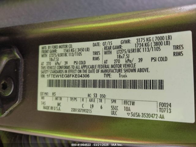 1FTEW1EG8FKE04306 Ford F-150 Xlt