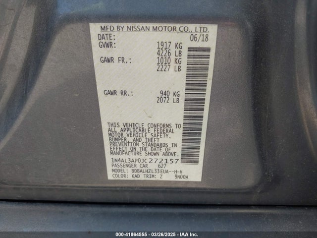 1N4AL3AP0JC272157 Nissan Altima 2.5 Sr