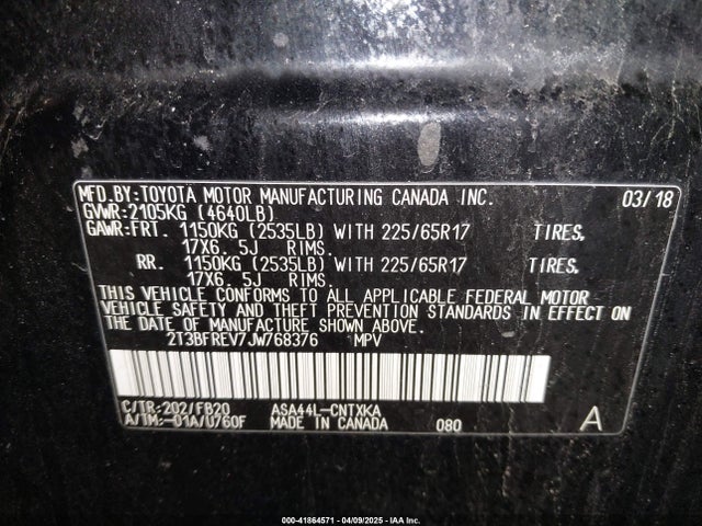 2T3BFREV7JW768376 Toyota RAV4 LE