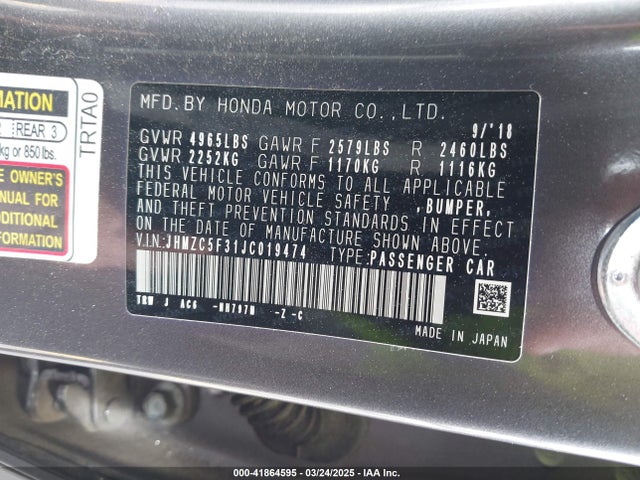 JHMZC5F31JC019474 Honda Clarity Touring