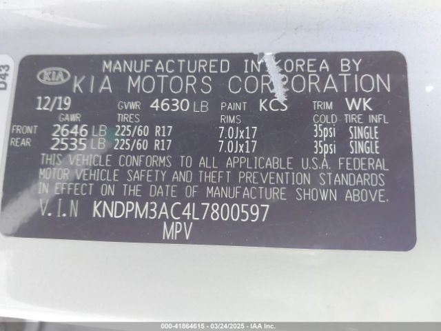 KNDPM3AC4L7800597 KIA gdi theta ii