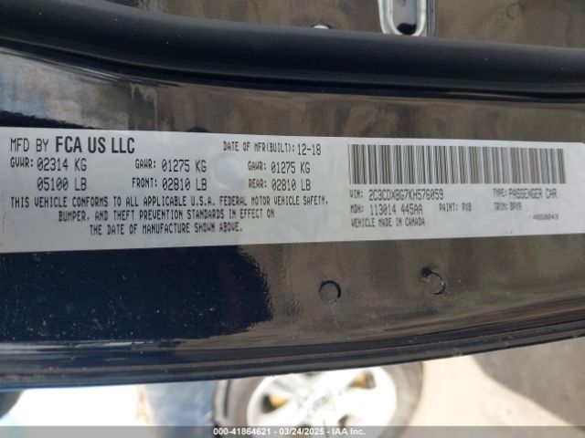 2C3CDXBG7KH576059 Dodge Charger Sxt Rwd