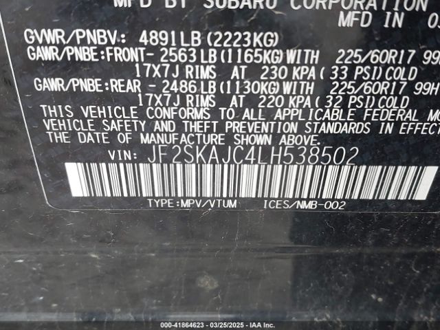 JF2SKAJC4LH538502 Subaru Forester Premium