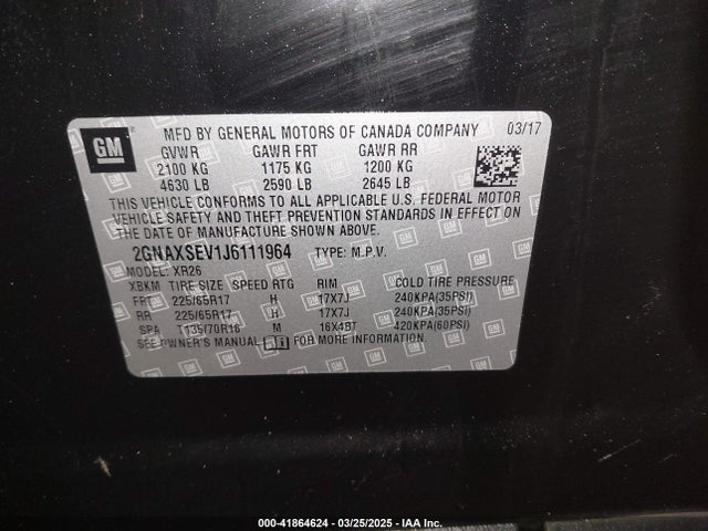 2GNAXSEV1J6111964 Chevrolet EQUINOX LT