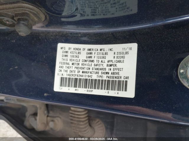 1HGCR2F82HA101642 Honda Accord Ex-l