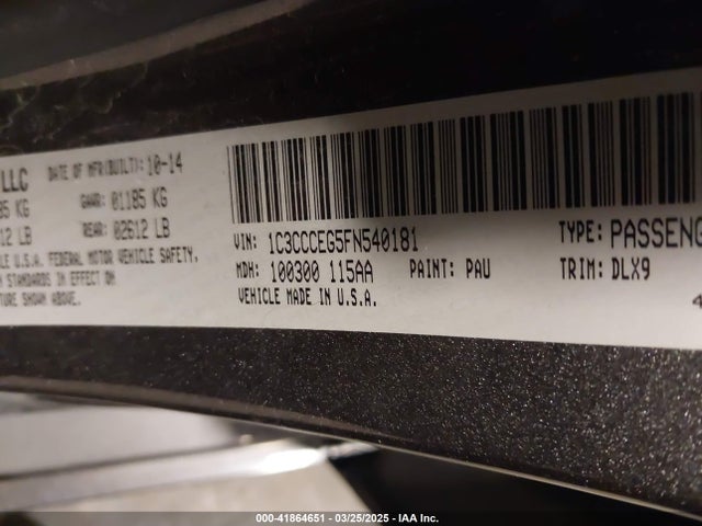 Chrysler 200 C 2015 1C3CCCEG5FN540181 Image 9