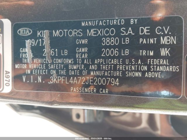 3KPFL4A72JE200794 KIA FORTE LX