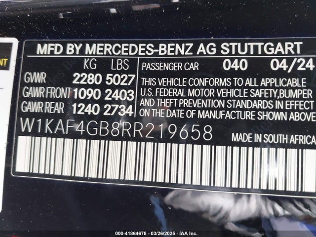 W1KAF4GB8RR219658 Mercedes-Benz C 300