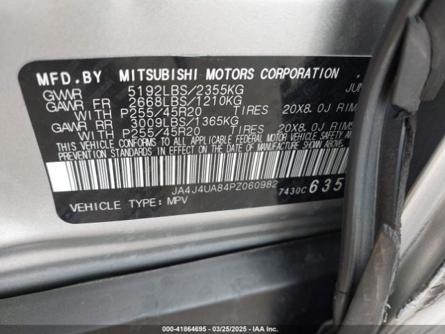 JA4J4UA84PZ060982 Mitsubishi Outlander Se/se Black Edition/se Technology/se Special