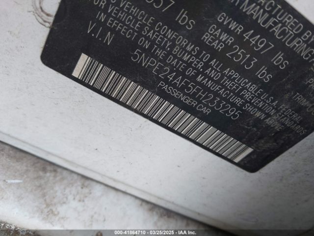 5NPE24AF5FH233295 Hyundai SONATA SE