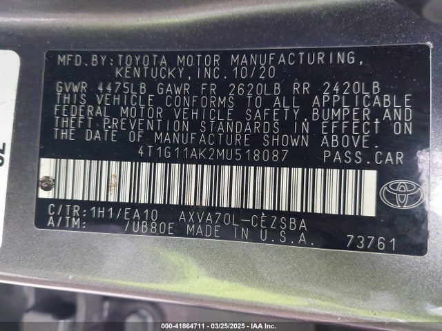 4T1G11AK2MU518087 Toyota CAMRY SE