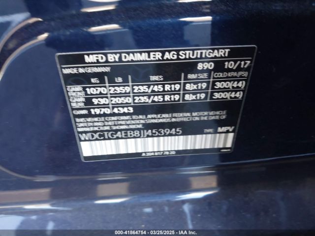 WDCTG4EB8JJ453945 Mercedes-Benz GLA 250