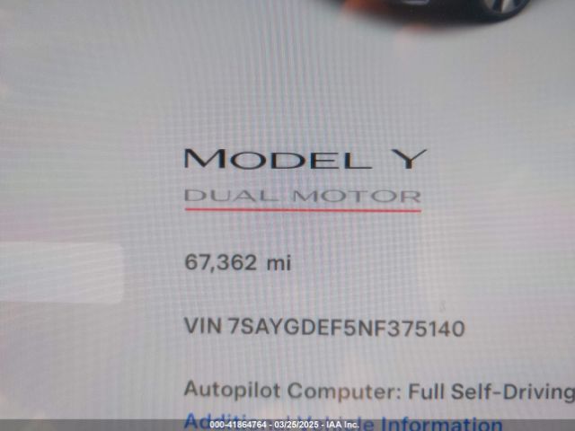7SAYGDEF5NF375140 Tesla Model Y Performance Dual Motor All-wheel Drive