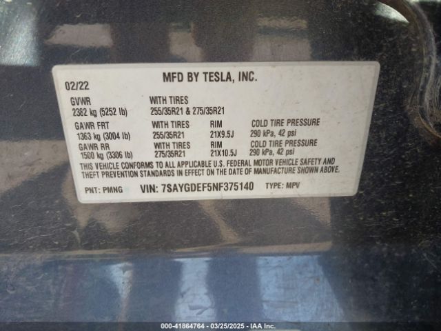 7SAYGDEF5NF375140 Tesla Model Y Performance Dual Motor All-wheel Drive