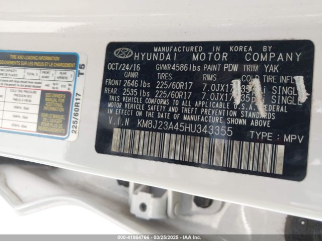 KM8J23A45HU343355 Hyundai TUCSON SE