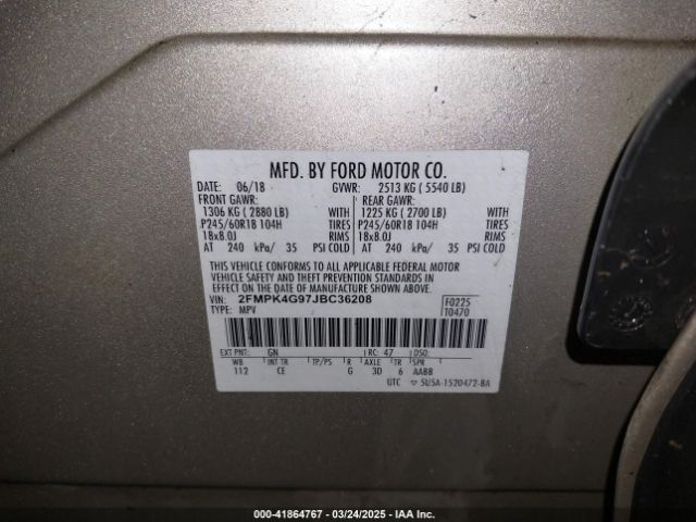 2FMPK4G97JBC36208 Ford EDGE SE