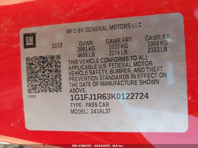 1G1FJ1R63K0122724 Chevrolet lt4 - direct injection, sc, afm, variable valve timing, alum