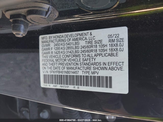 5FNYF8H61NB014457 Honda Passport Awd Trailsport