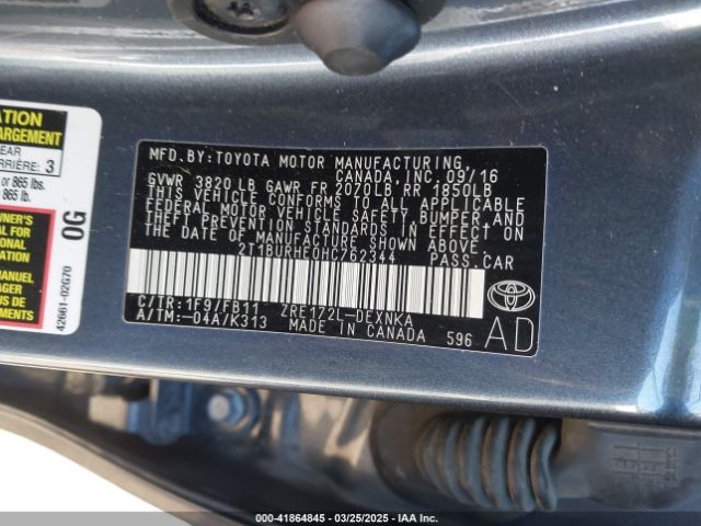 2T1BURHE0HC762344 Toyota COROLLA LE